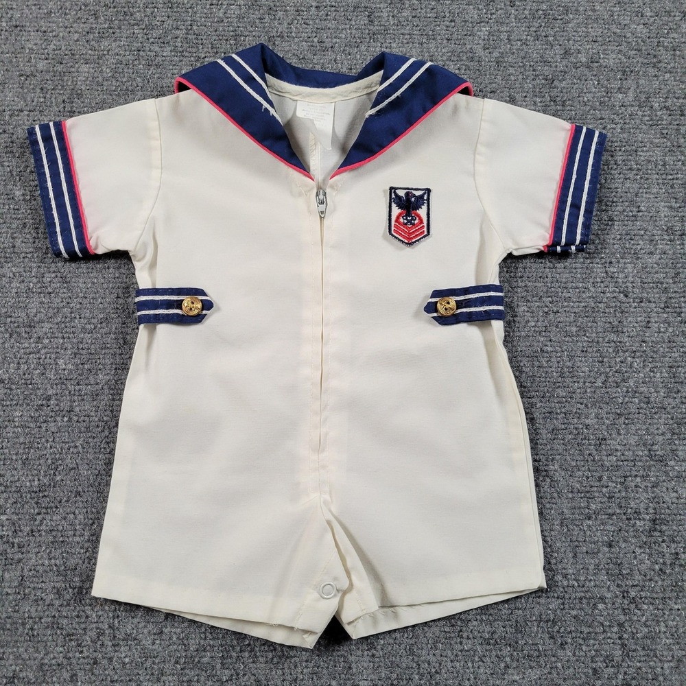 Vintage Sailor Romper Baby Boys 3-6 Months White Nautical‎ One Piece USA 60s/70s